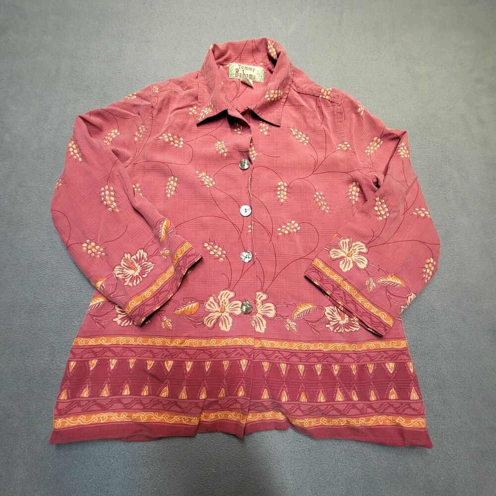 Tommy Bahama Silk Shirt Woman Size‎ 4 Red Floral 3/4 Sleeve Hawaiian Lined